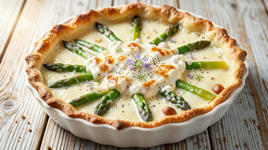 Asparagus and Goats Cheese Quiche Recipe: Flaky Crust With Herby Goat Cheese Swirls