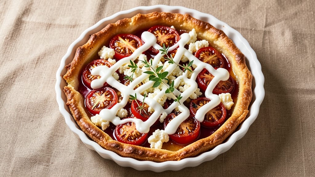 Goats Cheese and Tomato Tart Recipe: Crisp Pastry Cradles Tangy Cream and Roasted Tomatoes