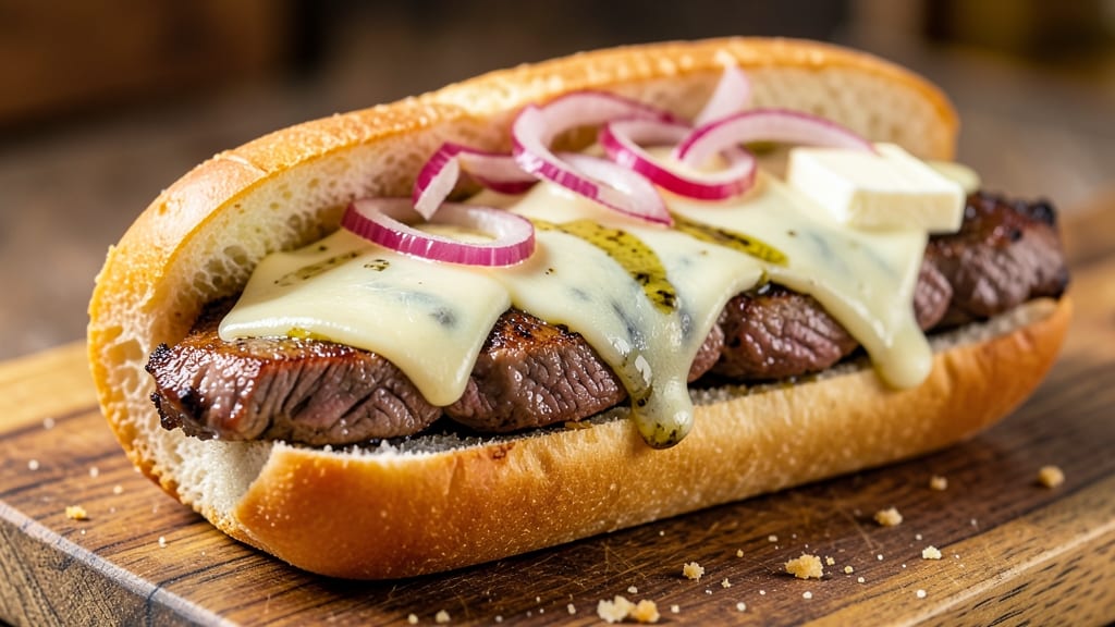 Traditional Philly Cheese Steak Recipe: Whiz-Knit Sandwich With Caramelized Beef and Melted Cheese